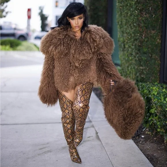 Mongolian Fur Set Coat and Handbag - Picture 3 of 5